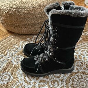 Skechers black suede & faux fur waterproof insulated convertible winter boots 9